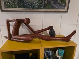 antik echt Edel Holz Figur Skulptur 75 cm