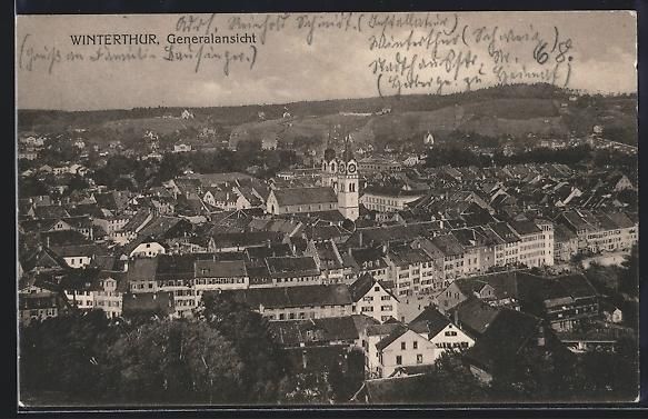 Cartes postales: AK Winterthur, Ortsansicht mit Kirche – D'occasion à Berlin par bartko-reher