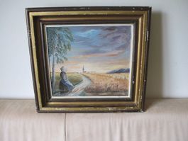 Oel Bild Auf Holz Maler E.Hoffmann Sig.