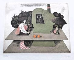 Futuristische Lithografie ohne Titel von W. Blécker