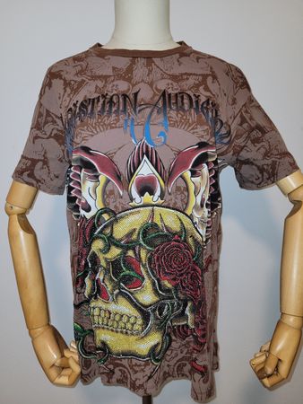 Y2K Ed Hardy Christian Audigier T-Shirt braun Grösse L