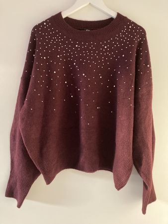 C&A Strickpullover, bordeaux, mit Strass, Grösse M