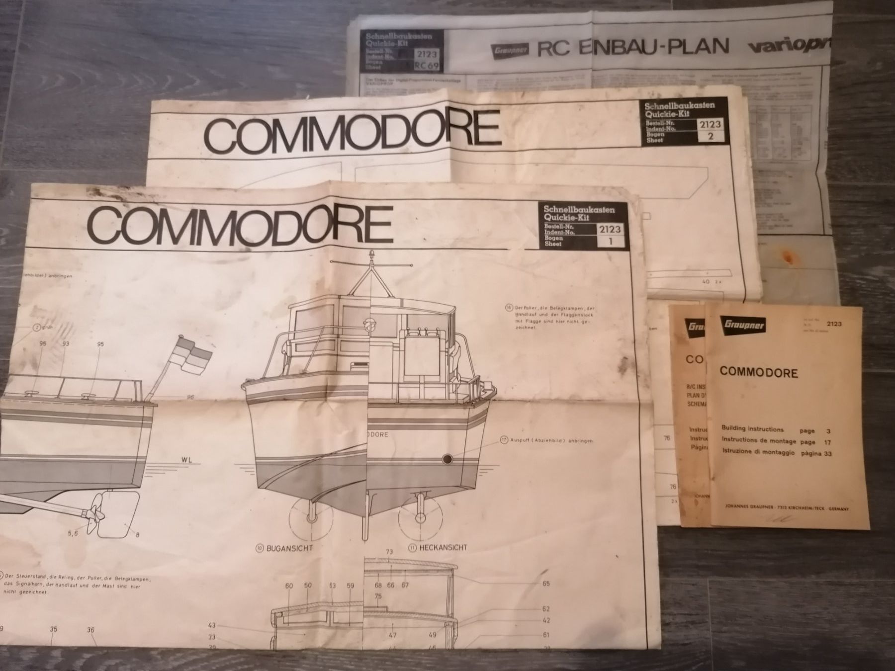 Graupner RC Modellbau: 3 Baupläne RC Motorboot Commodore von Graupner – Gebraucht aus Chabrey von