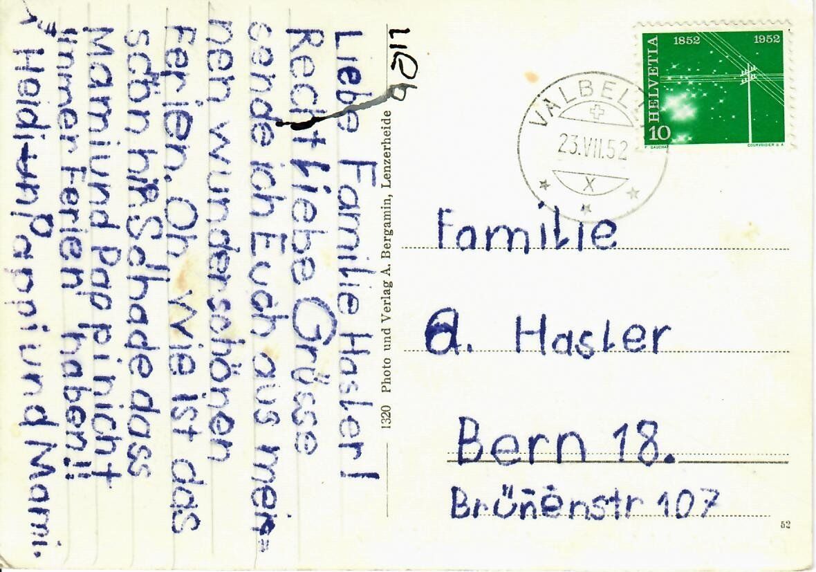 Ansichtskarten: Lenzerheide  1952 – Gebraucht aus Hochdorf von Ziegel-16 1
