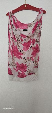 tunique T.38 élégant été fleurs roses et blanc cassé