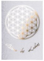 Postkarte - Paisley weiss, Blume des Lebens golden