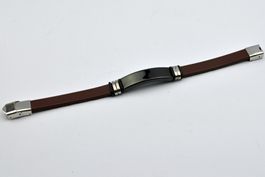 Lederarmband Edelstahlelemente braun Klippverschluss 21cm 10