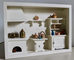 Puppenhaus Wandküche Holz mit Zubehör