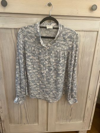 Seidenbluse von Wrap, graphisches Muster, Creme-bleu, 36