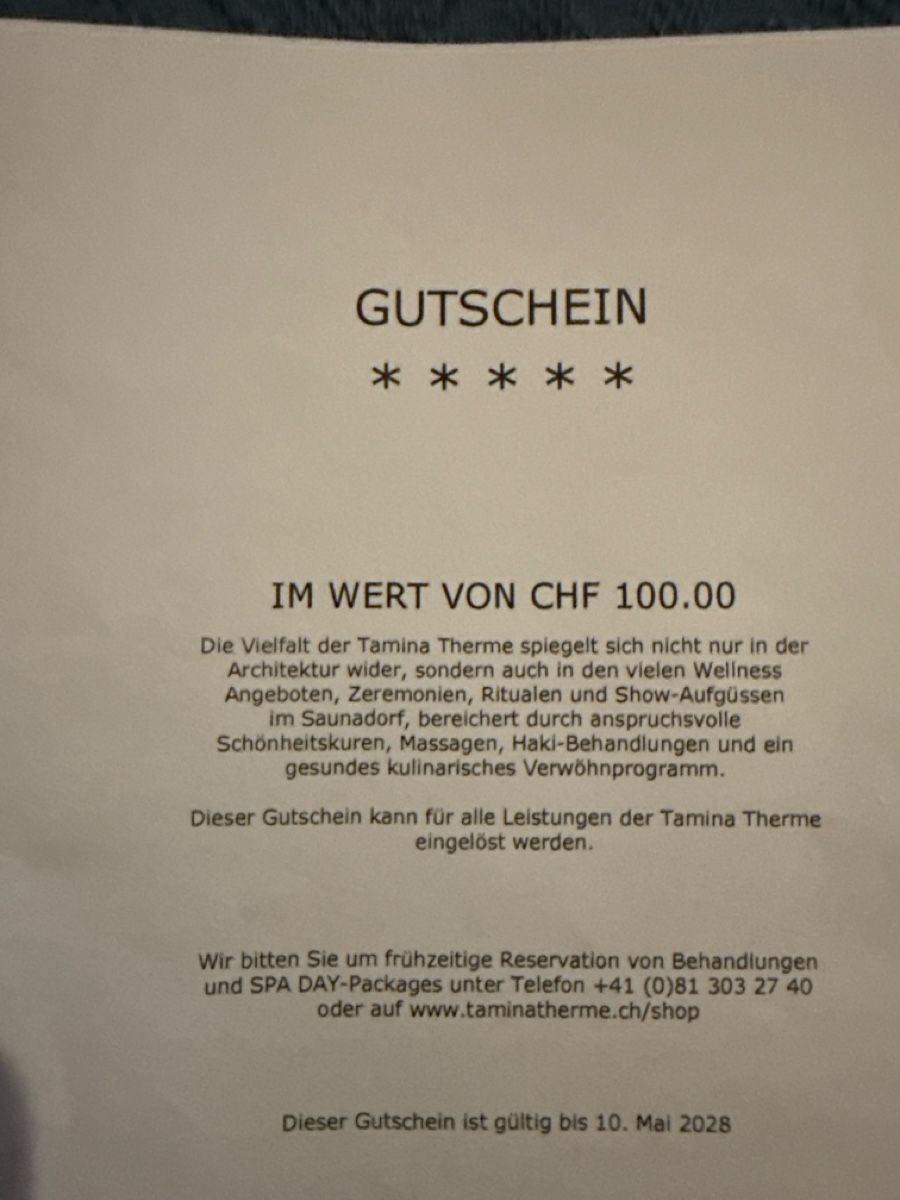 Bons: Gutschein Tamina Therme Bad Ragaz – Neuf (Voir description) à Ittigen par Gabi690 1