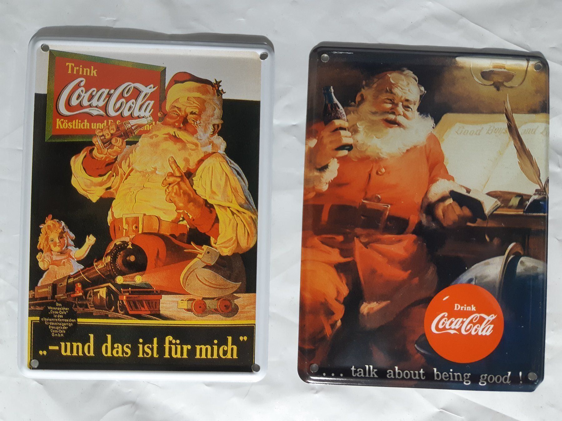 Coca-Cola Schilder: 2 x Blech Postkarten Coca Cola – Gebraucht aus Grindelwald von carro5