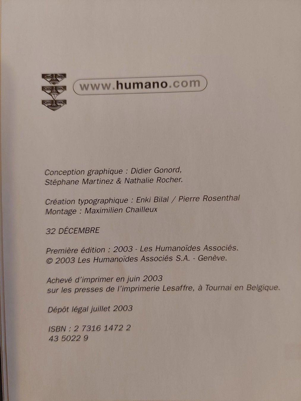 Fumetti: Enki Bilal 32 Décembre Ed. O. 2003 TBE+ – Usato da Genève venduto da Blu_BD 2