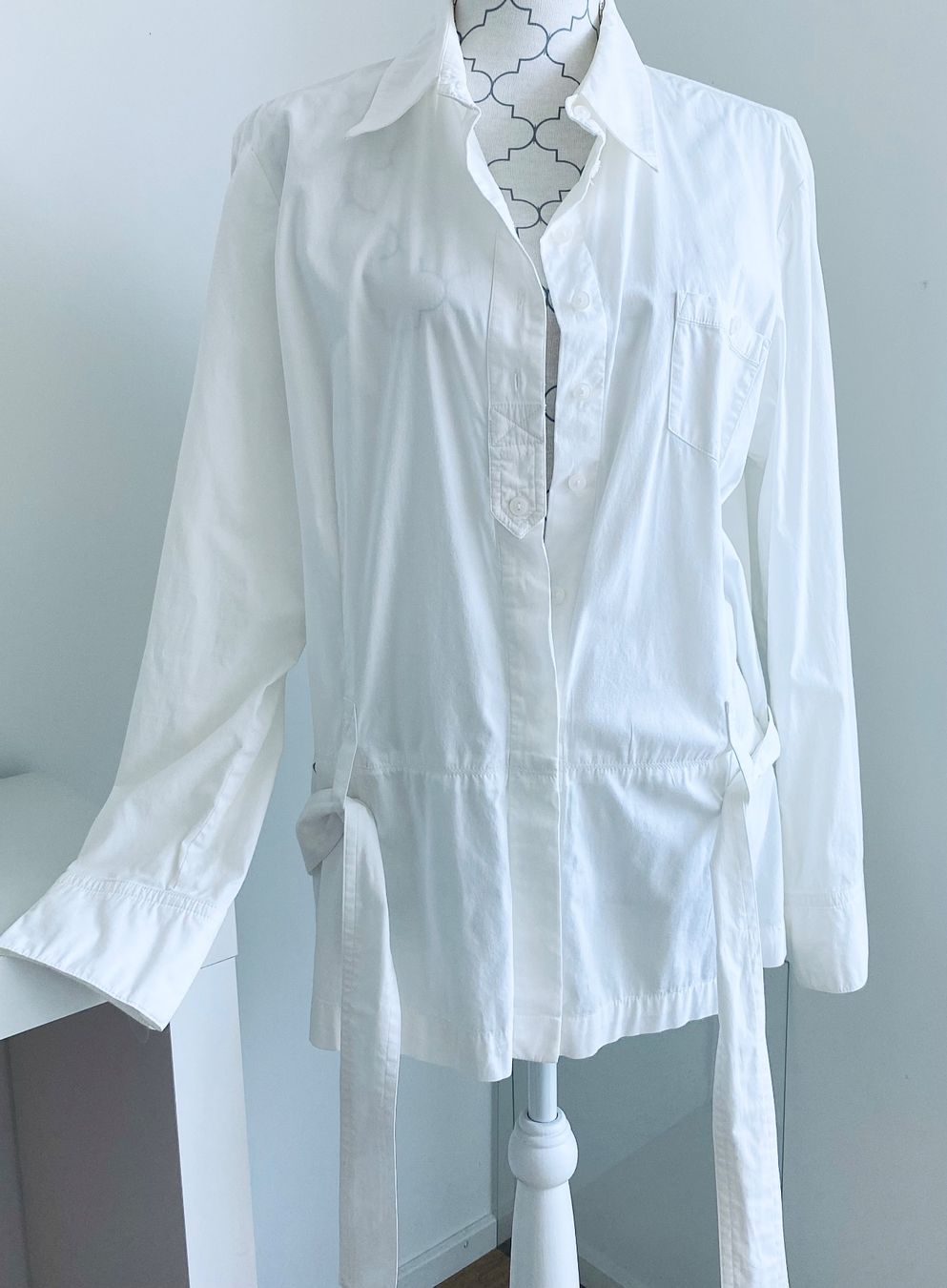 Camicette: Bluse Jacke Nienhaus Gr. 42 mit Bindegürtel weiss – Usato da Bad Zurzach venduto da ustrade