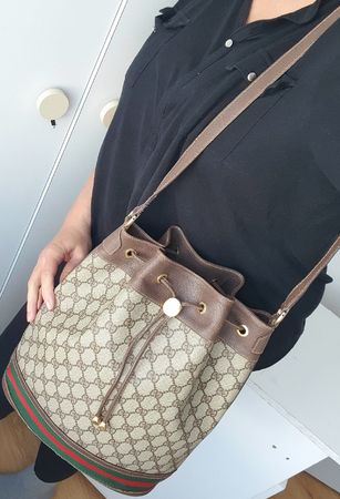 Gucci Beuteltasche Gross GM Vintage GG Braun-Rot Canvas
