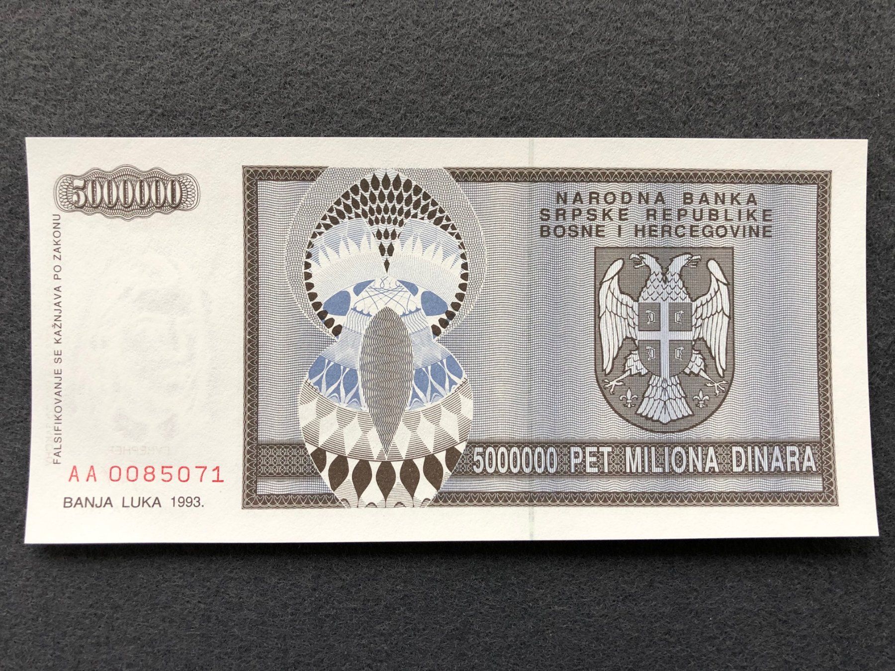 Banknoten: Banja Luka 1993 - 5000000 Dinara UNC – Neu (gemäss Beschreibung) aus Pfäffikon SZ von Sieben77
