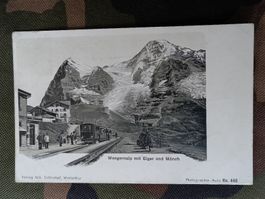 Alte PK  Wengernalp mit Bahn - Eiger und Mönch Gelaufen 1907