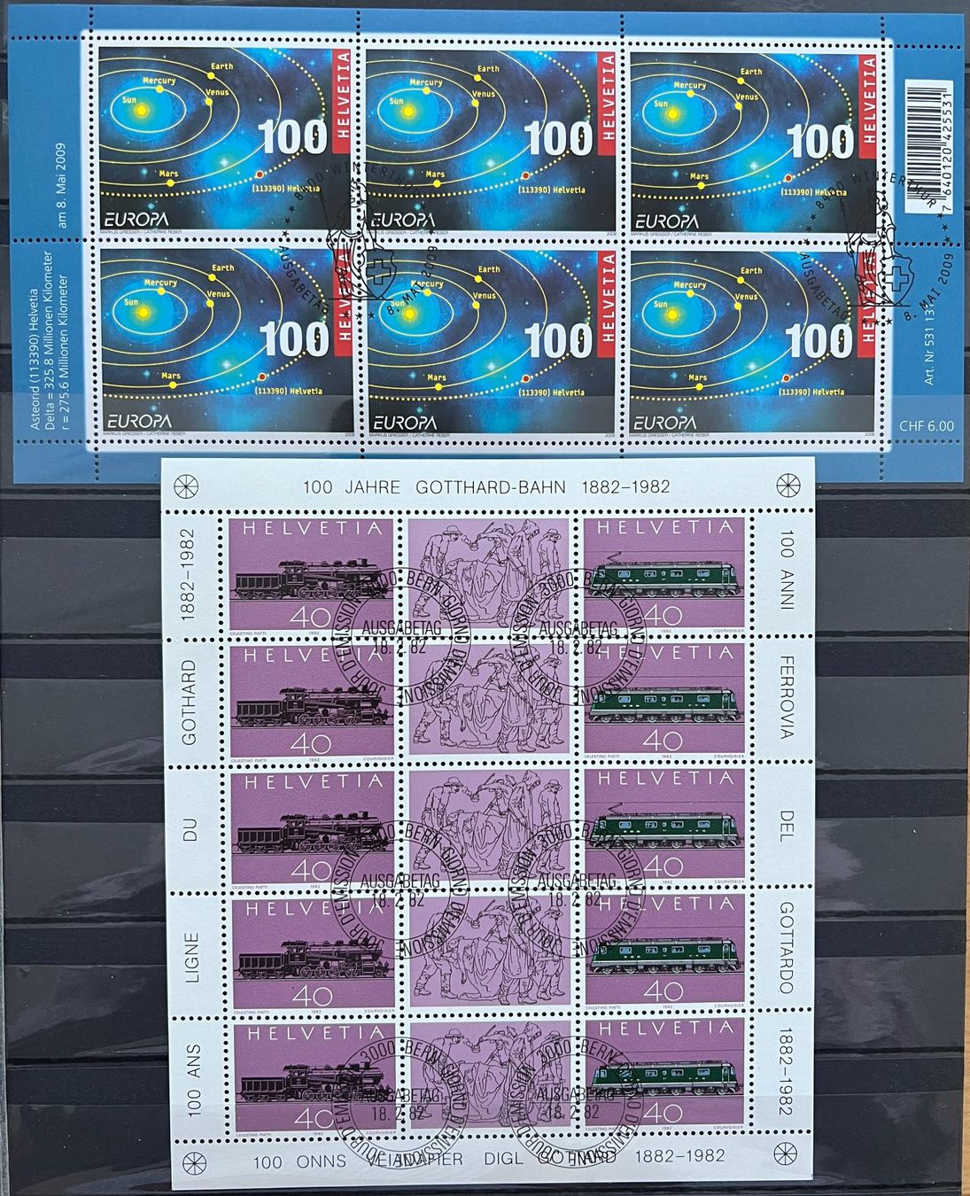 Alle Briefmarken: 1982/2009 2 Kleinbogen SBK 55.- günstig – Gebraucht aus St. Gallen von Cheirodon
