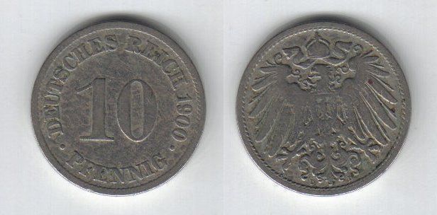 Tutti le monete: Deutsche Kaiserreich, 10 Pfennig 1900A – Usato da Allschwil venduto da Coinfreak