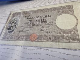 Banknote Banco di Sicilia Lira Mille 1915 guter Zustand