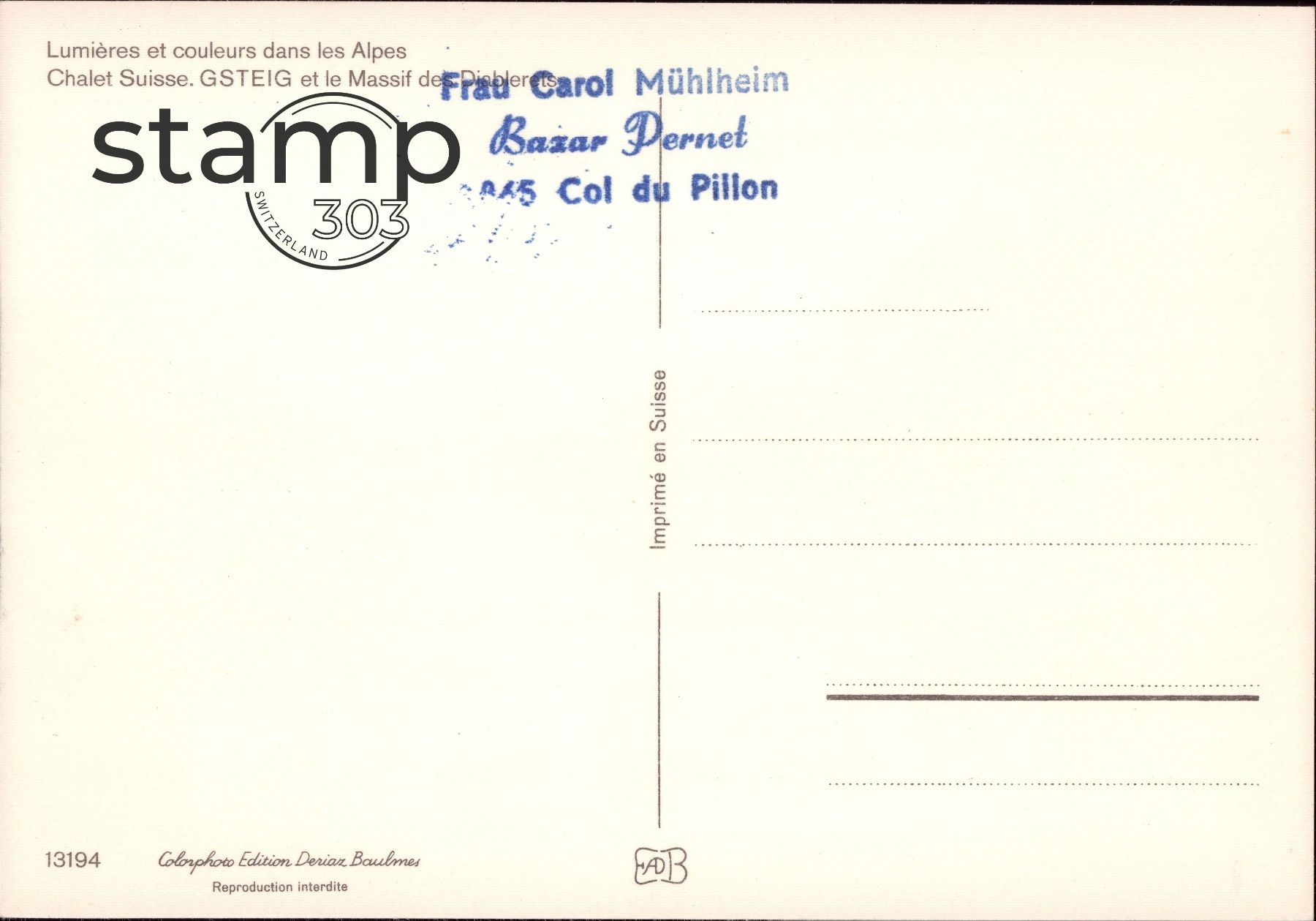 Cartoline postali: AK Gsteig et le Massiv des Diablerets – Usato da Eggersriet venduto da stamp303 1