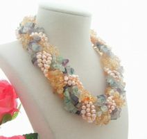 SALE Design Citrin Fluorit Perle Kette Edelstein Collier