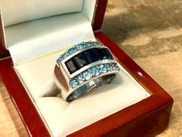 MÄCHTIGER RING STERLING 925 SAPHIRE AQUAMARINE UNISEX GR.67