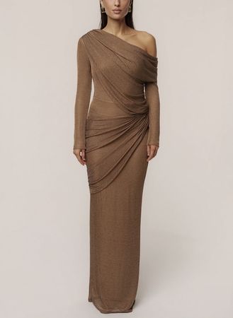 Elegantes langes Abendkleid aus braun Gold Akzente