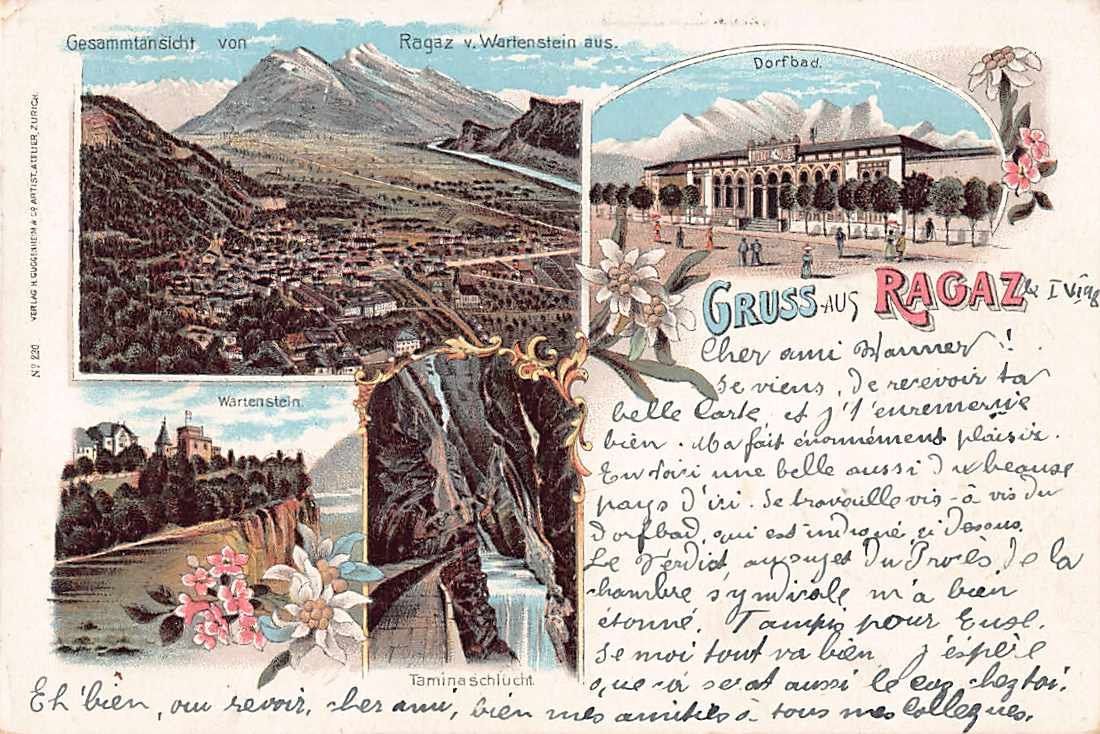Ansichtskarten: uralte LITHO Ansichtskarte RAGAZ 1.6.1898 - sehr schön – Gebraucht aus Lufingen von TopAnsichtskarten