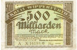 Wipperfürth 500 Mrd.Mark Serie A 01.11.1923 VZ-VZ+