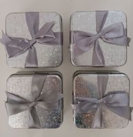 4x Geschenkdose /Blechdose / Sammeldose Sterne 11x11cm