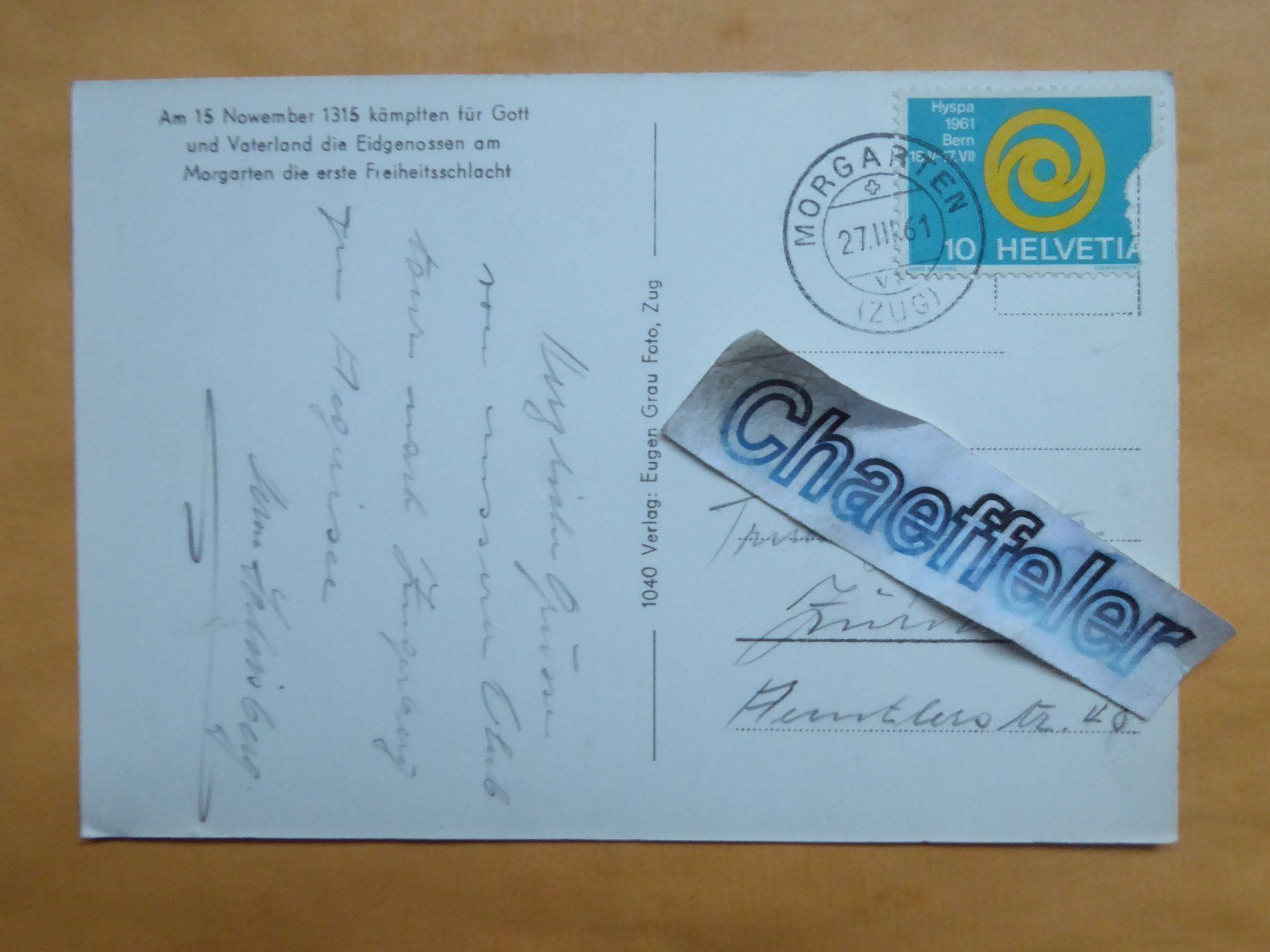 Cartes postales: 1961 Morgarten - Denkmal – D'occasion à Zürich par Chaeffeler 1