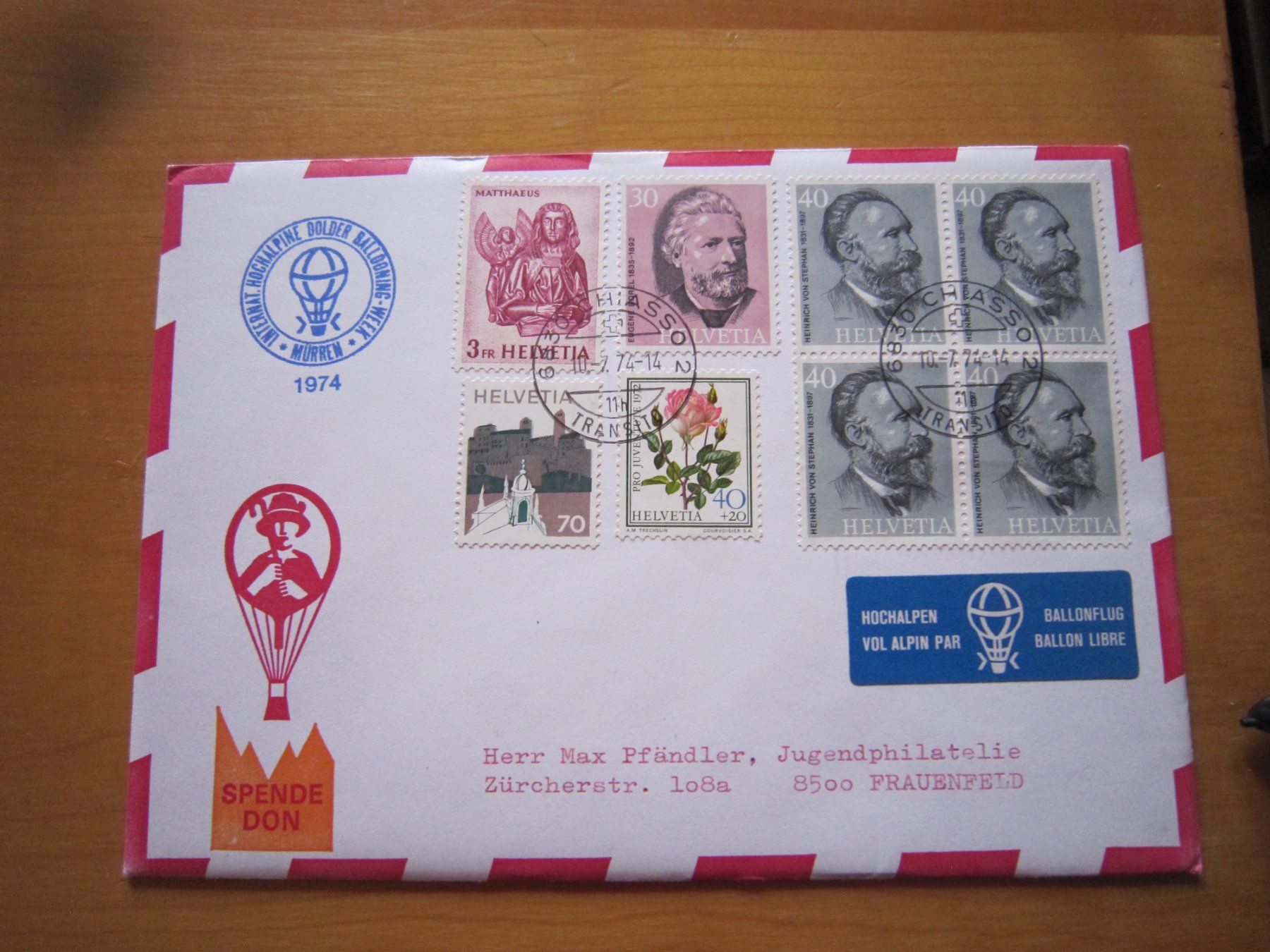 Tutti i francobolli: Ballonposto 1974 Stempel CHIASSO – Usato da Giubiasco venduto da sal_9j6w