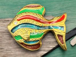 Vintage Vergoldene Strass emaillierte Fisch Anstecknadel