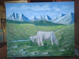Gemälde Kuh mit Kalb Alpenmotiv 40x50cm