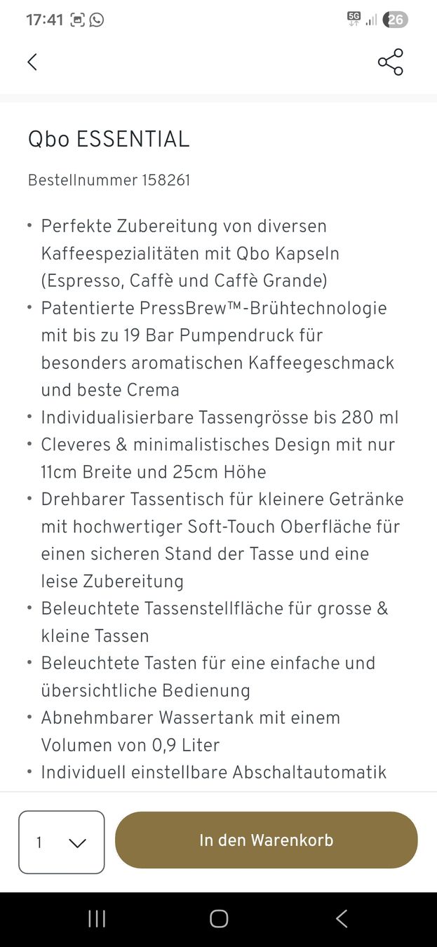 Tchibo Macchine per caffè & Macchine per espresso: Tchibo Qbo Essential Bright Sand neu – Nuovo e nell'imballaggio originale da Muri AG venduto da Truckgirl_87 3