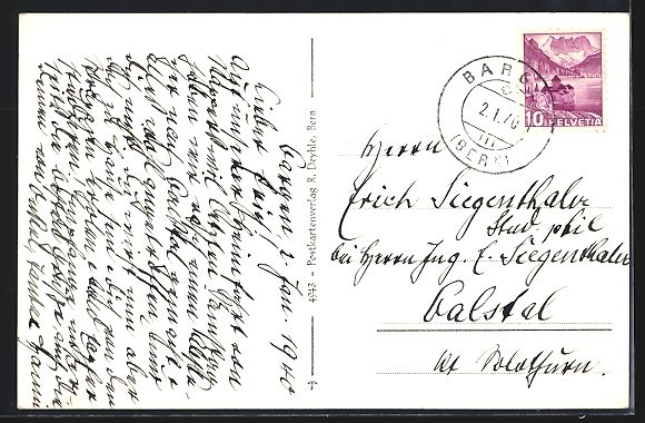 Ansichtskarten: AK Bargen, Ortspartie mit Kirche, 1940 – Gebraucht aus Berlin von bartko-reher 1