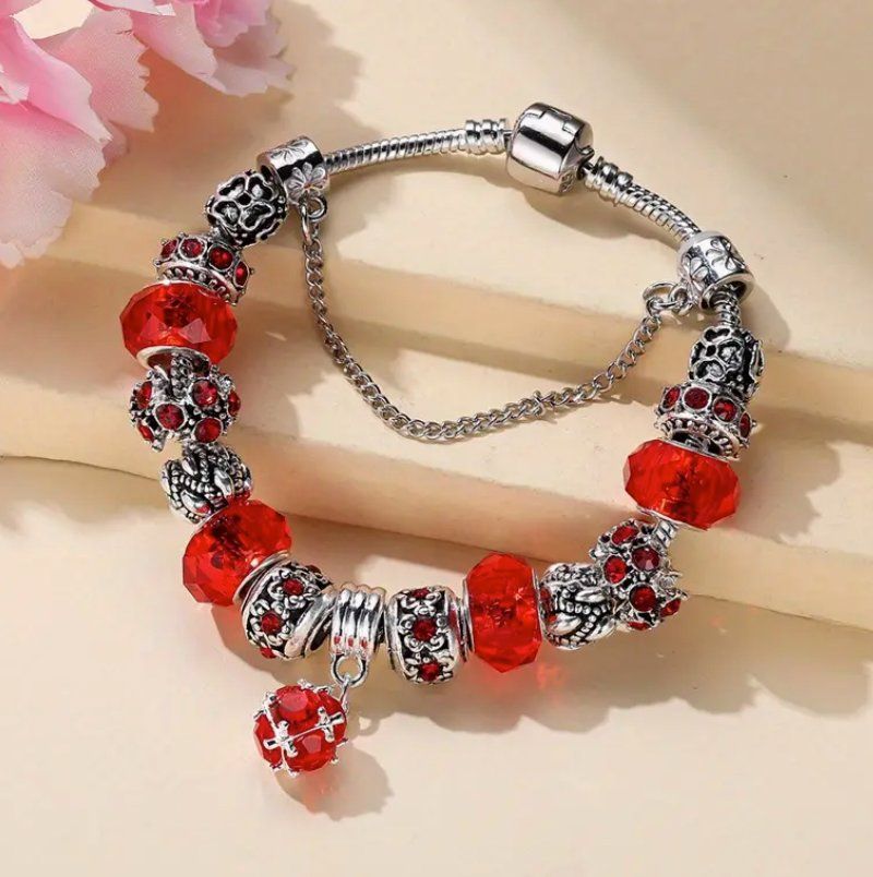 Bracciali & Braccialetti: Red Rhinestone Beads Bracelet 21sm – Nuovo e nell'imballaggio originale da Genève venduto da AWWA