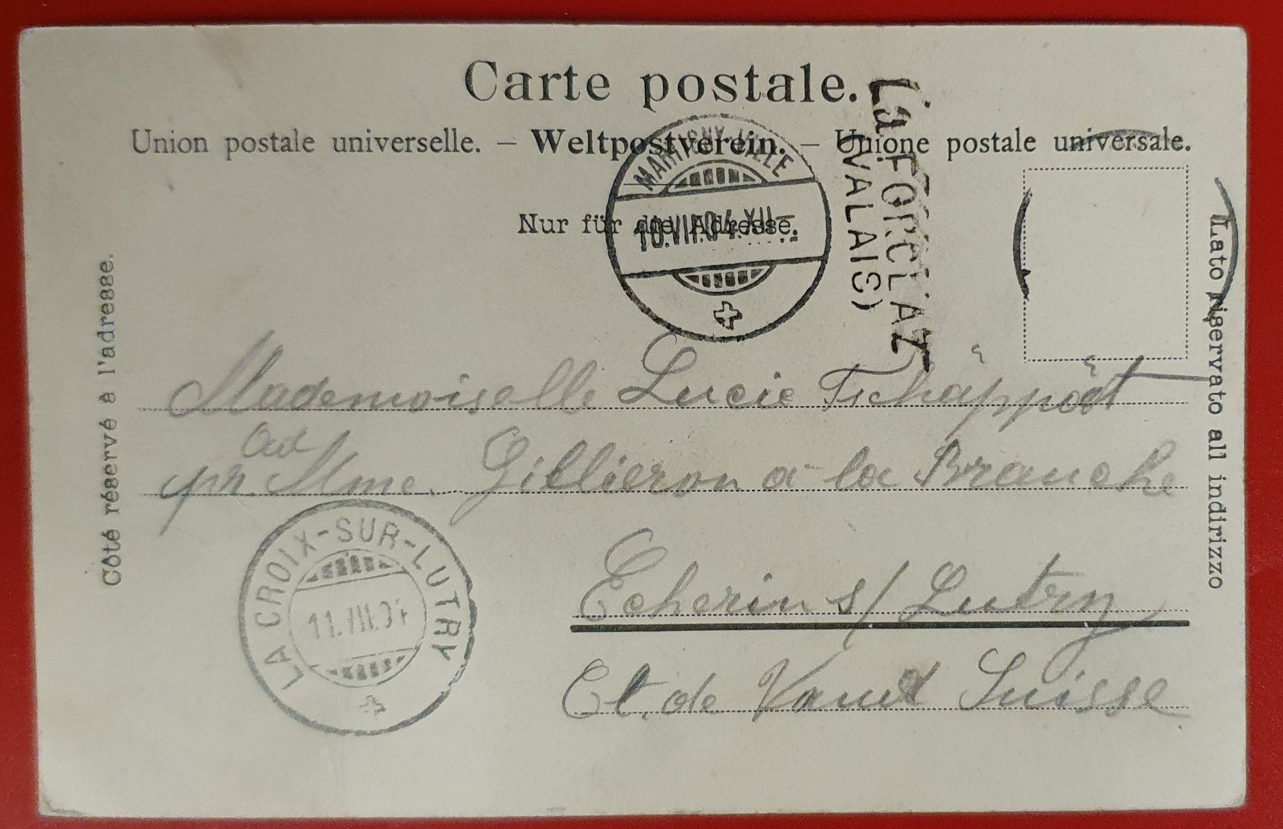 Ansichtskarten: La Forclaz 1904 – Gebraucht aus Kreuzlingen von Rschweiz1 1