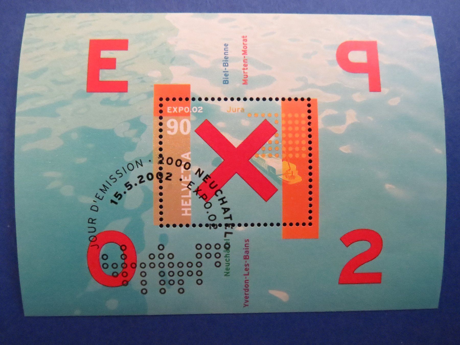 Tous les timbres: Sonderblock "EXPO 2002" off.Ersttag-Stempel NEUCHATEL – D'occasion à Brunnen par Kumari
