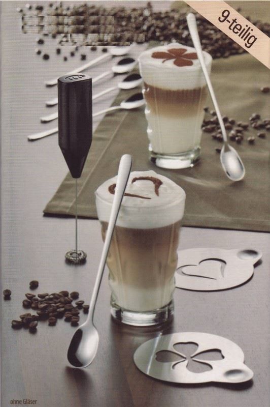 Elettrodomestici da cucina: Milchschäumer mit Löffel & Schablonen – Nuovo e nell'imballaggio originale da Wettingen venduto da kochshop