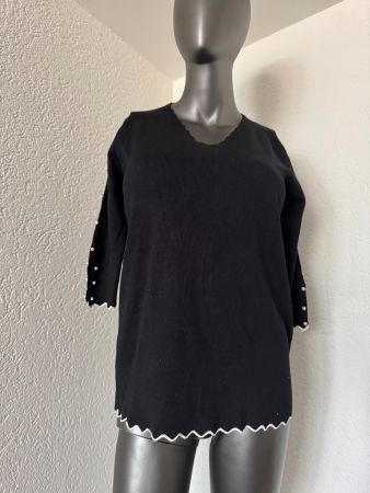 Damen Strick Pullover Perlen-Details Schwarz Gr M