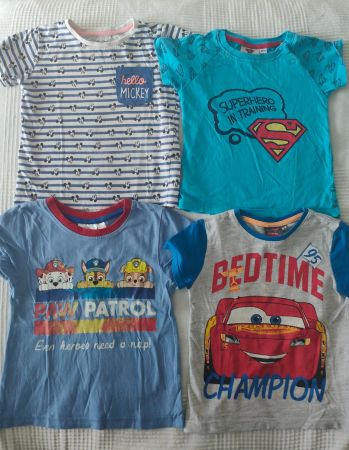 4er Set Kinder T-Shirts Mickey, Paw Patrol, Superman, Car...