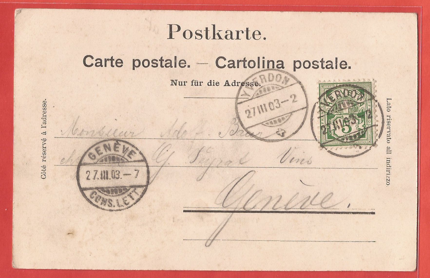 Cartoline postali: Yverdon - Rue Haldimand 1903 – Usato da Fislisbach venduto da Porano 1