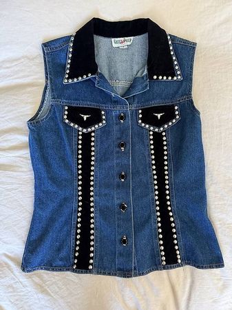 Vintage Denim Vest Western Medium