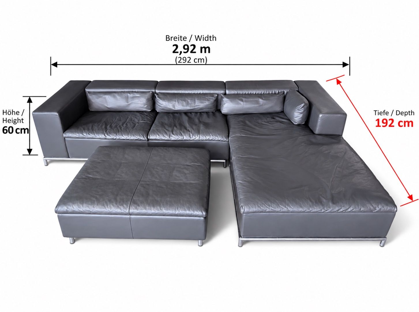 De Sede Divani: de Sede DS-7 Ecksofa mit Hocker in grauem Leder – Usato da Au ZH venduto da Matys74 2
