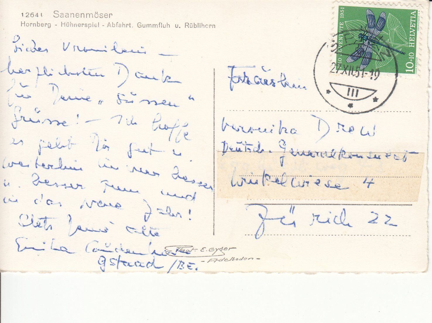 Cartoline postali: Saanenmöser 1951 – Usato da Bürglen TG venduto da StampGraf 1