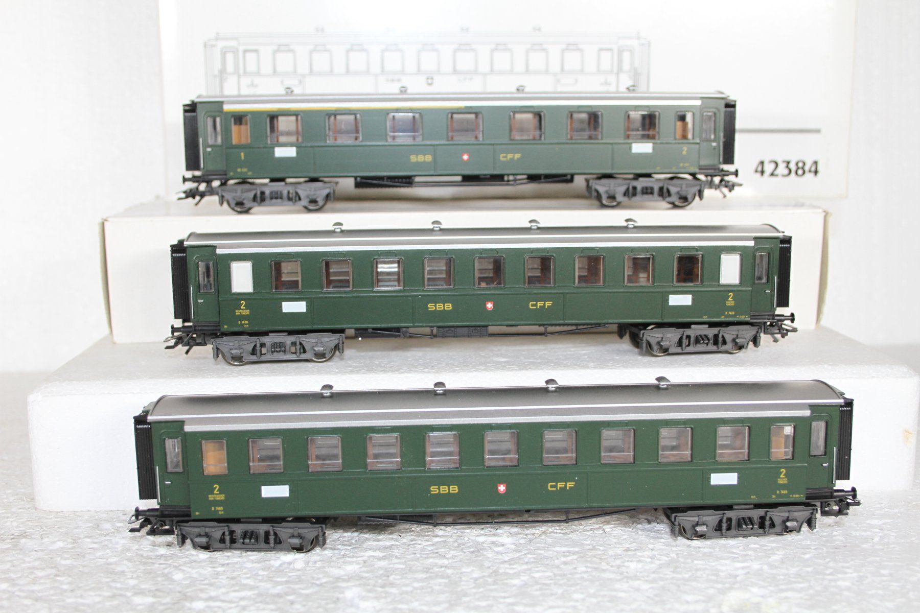 Märklin Modellini di ferrovie: Märklin SBB Wagen-Set ´Schweizer Oldtimer-Personenzug´ (2) – Usato da Triesen venduto da gleis8 2