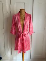 Satin Morgenmantel pink gestreift "Bride's Squad" S