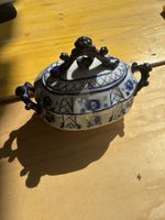 Belle sucrier/boîte décorée bleu blanc, style ancien
