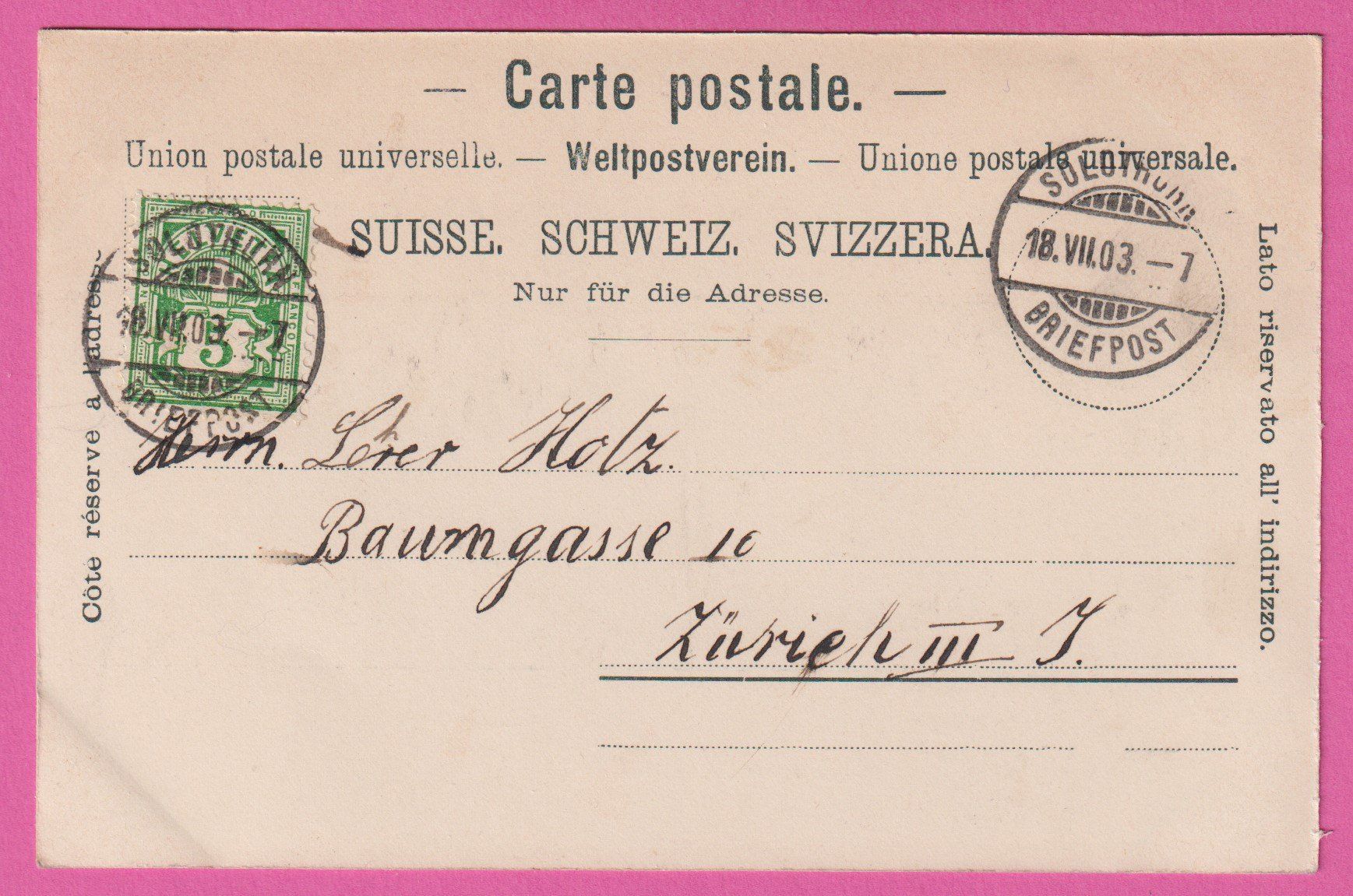 Ansichtskarten: Gruss aus Solothurn gel 1903 – Gebraucht aus Einsiedeln von dillie 1